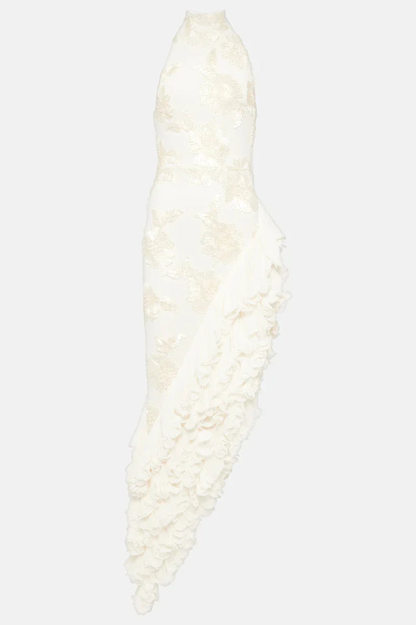 Flower-Applique Maxi-Length Dress