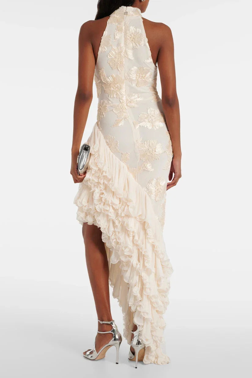 Flower-Applique Maxi-Length Dress