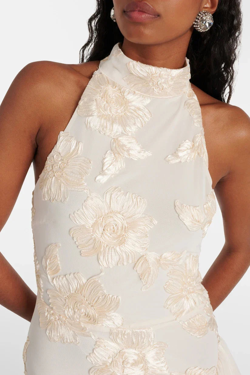 Flower-Applique Maxi-Length Dress