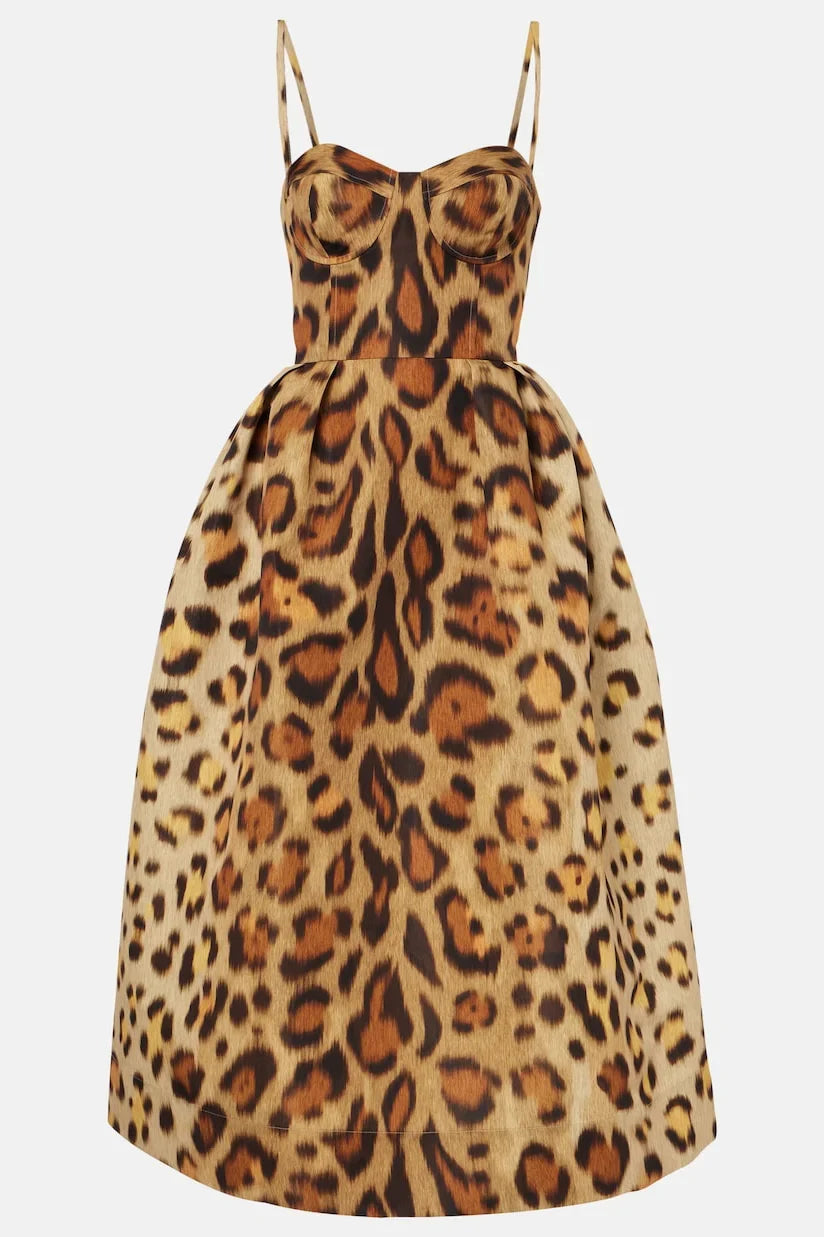 Animal-print Bustier Midi-Length Dress