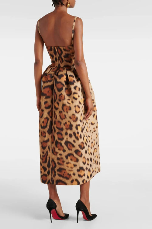 Animal-print Bustier Midi-Length Dress