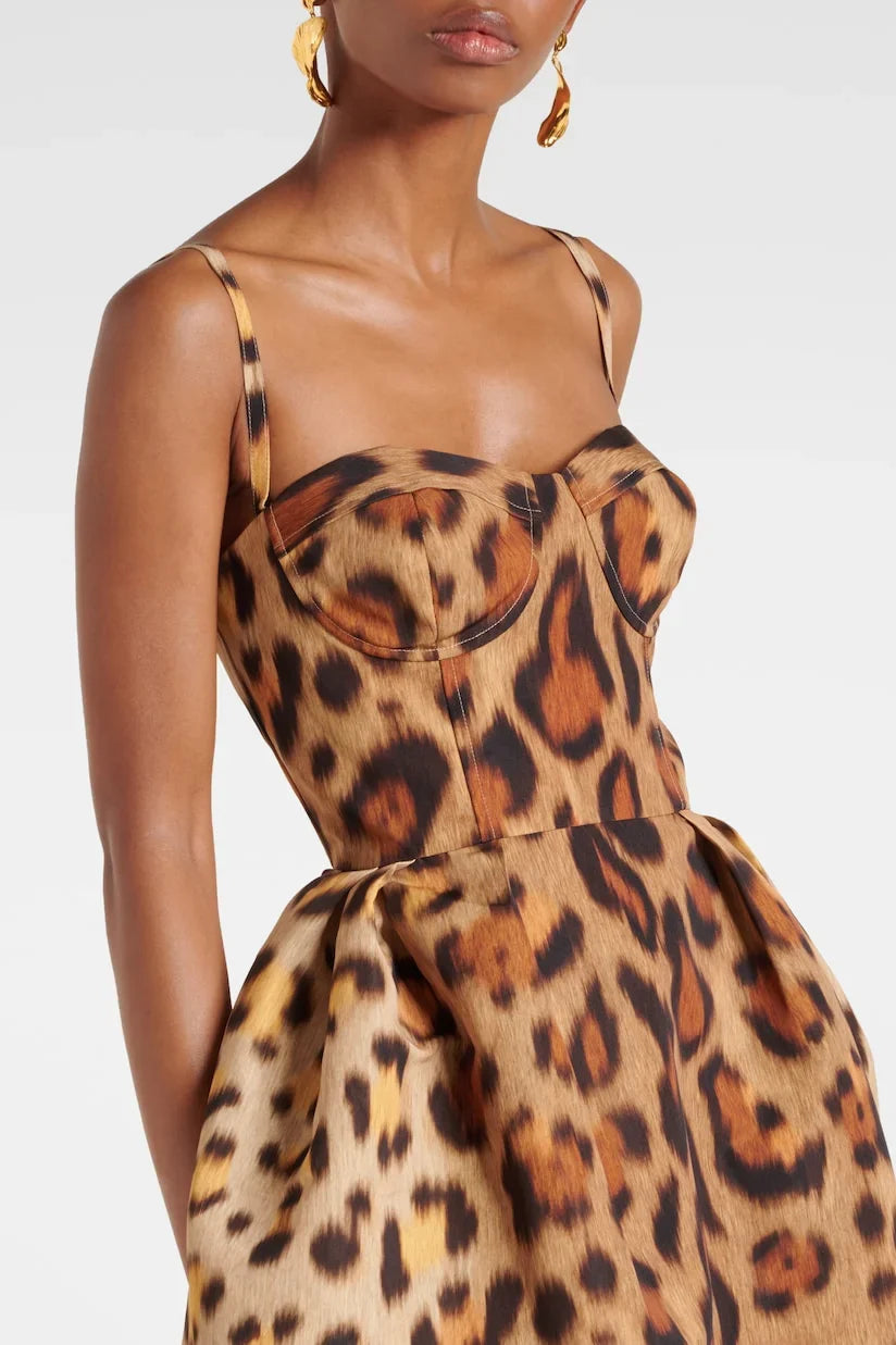 Animal-print Bustier Midi-Length Dress