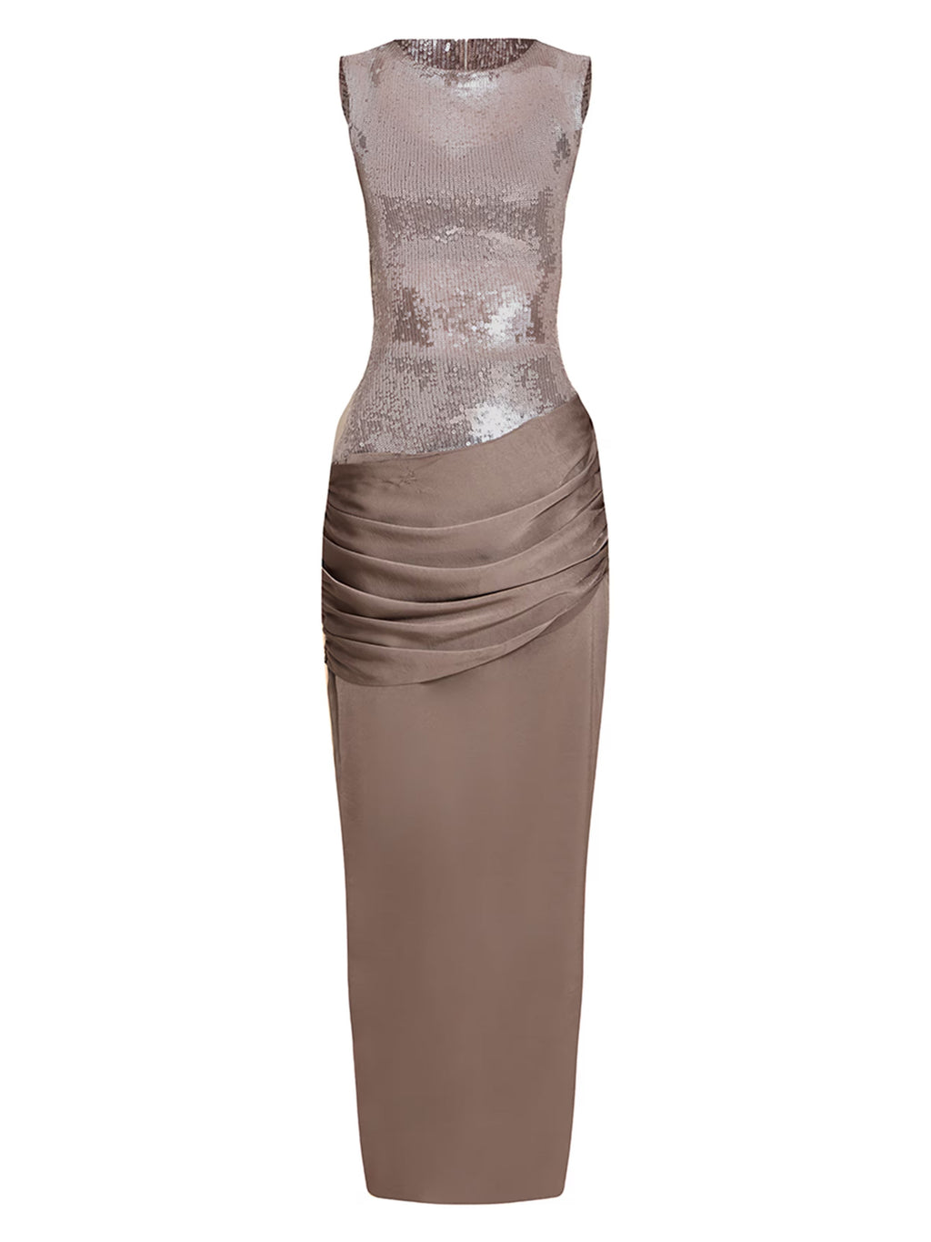 Refined Sequined Satin Maxi-Length Dress