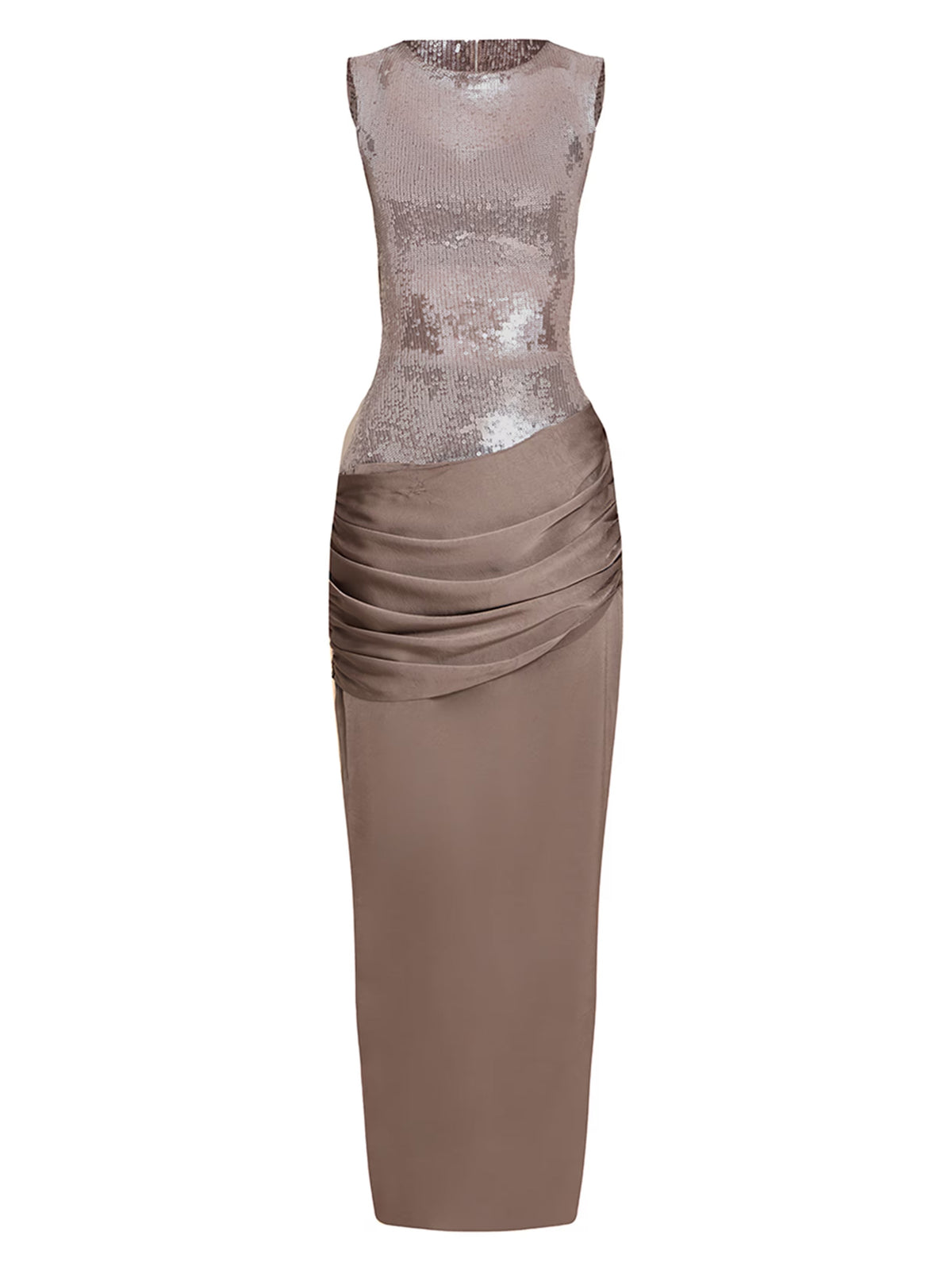 Refined Sequined Satin Maxi-Length Dress