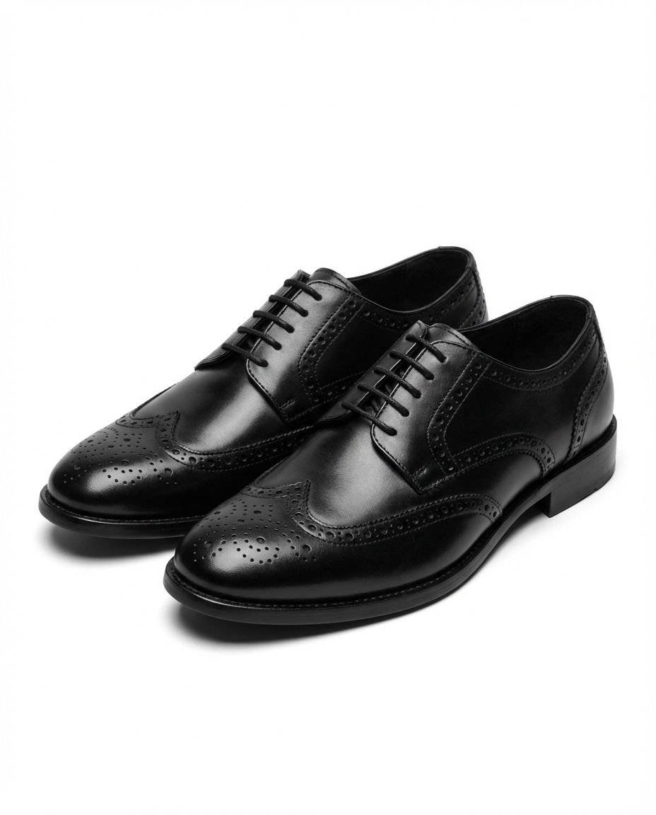 Full-Grain Cowhide Leather Brogue Shoes with Distressed Finish