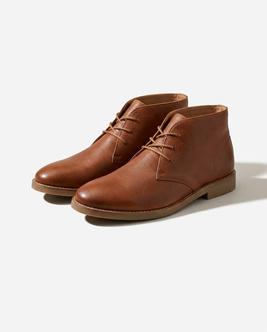 Full-Grain Leather Chukka Boots with Rubber Sole