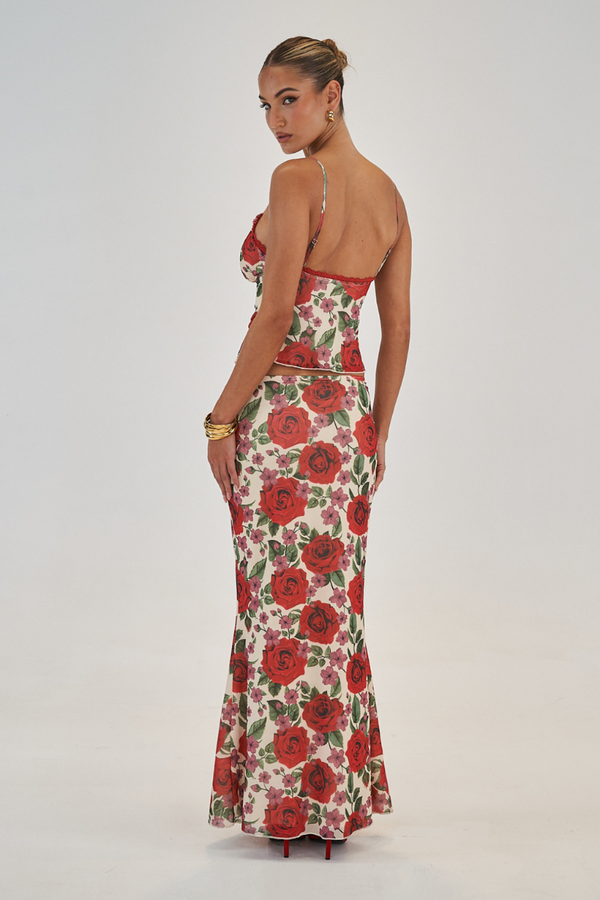 Coordinated Pelagie Spaghetti Rose Skirt Set