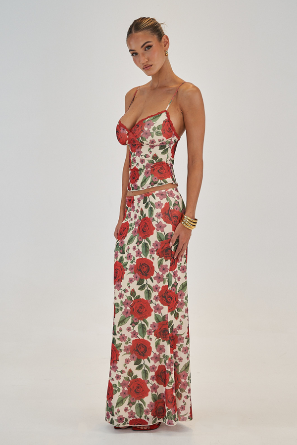 Coordinated Pelagie Spaghetti Rose Skirt Set