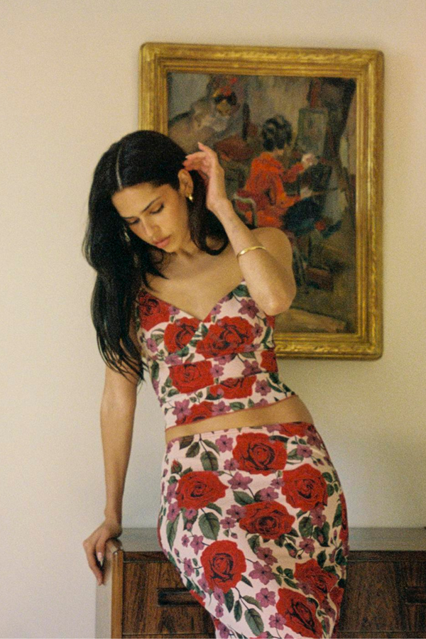 Coordinated Pelagie Spaghetti Rose Skirt Set