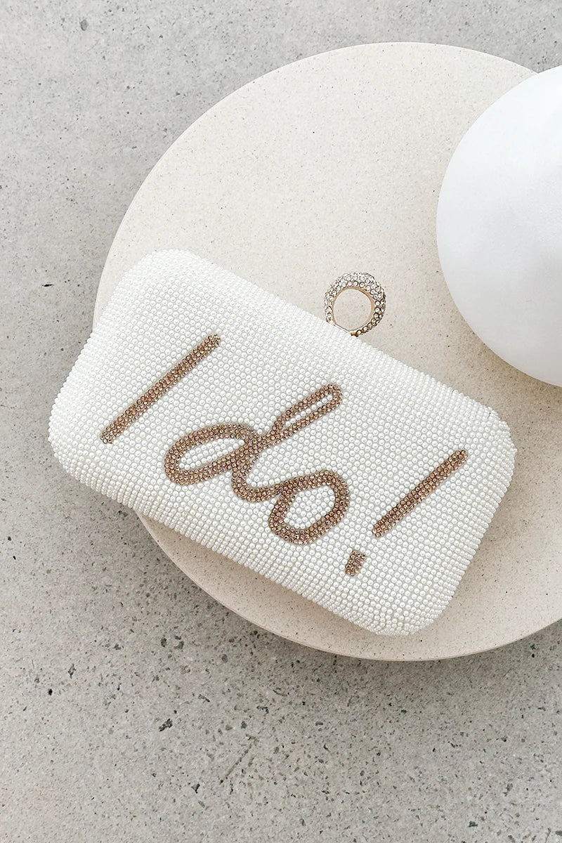 I DO Sequined Clutch - Gold/White