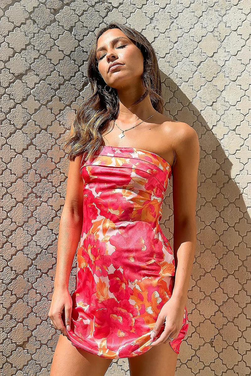 Miya Mini-Length Dress - Pink/Red Flower