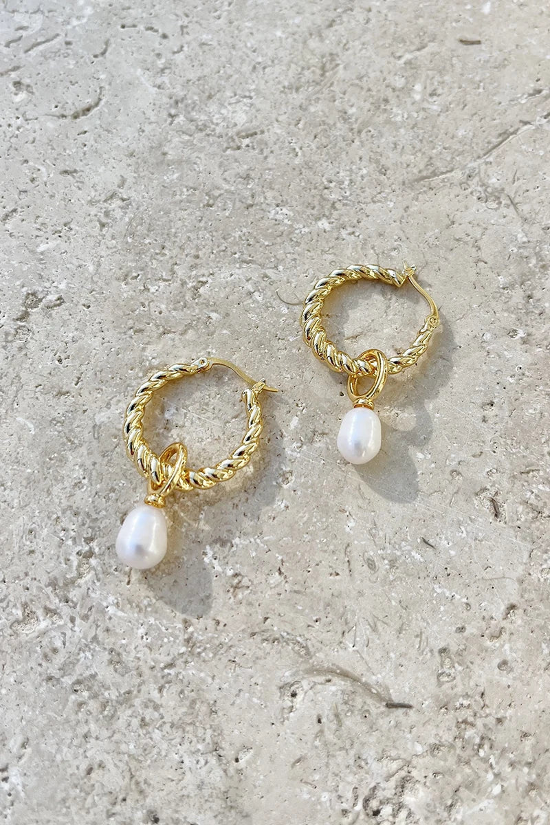 Statement Twist Pearl Drop Earrings - Gold/Pearl