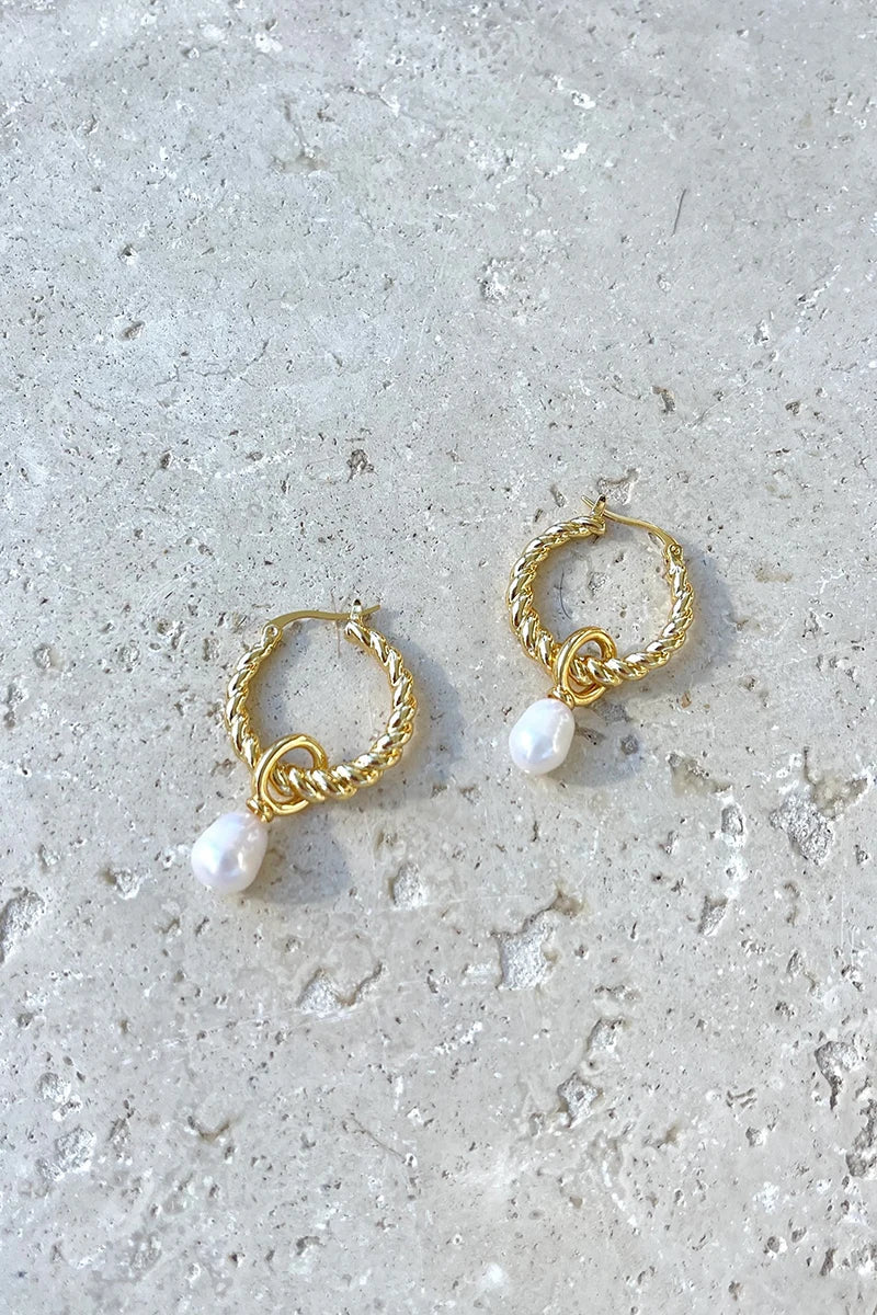 Statement Twist Pearl Drop Earrings - Gold/Pearl