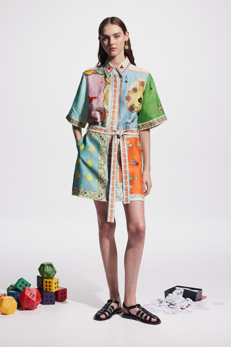 Prunelle Patchwork Poker Print Mini-Length Dress