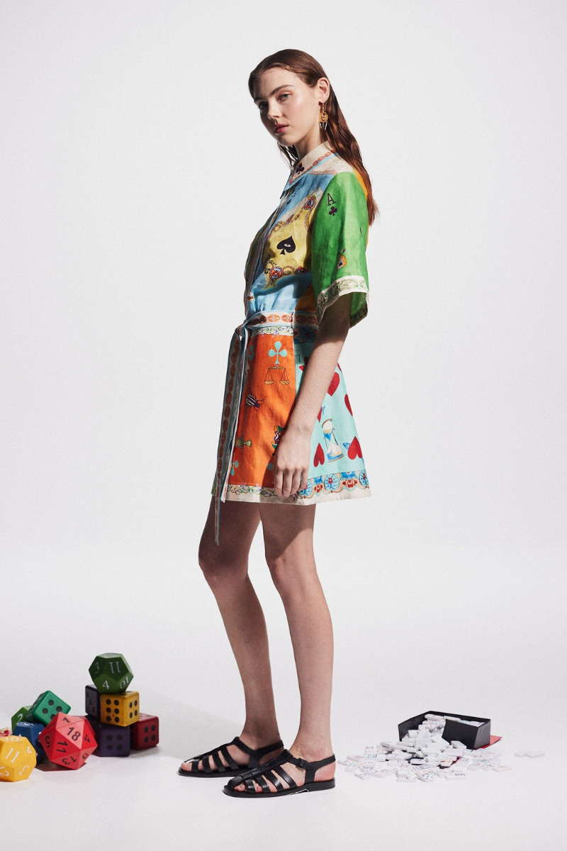 Prunelle Patchwork Poker Print Mini-Length Dress