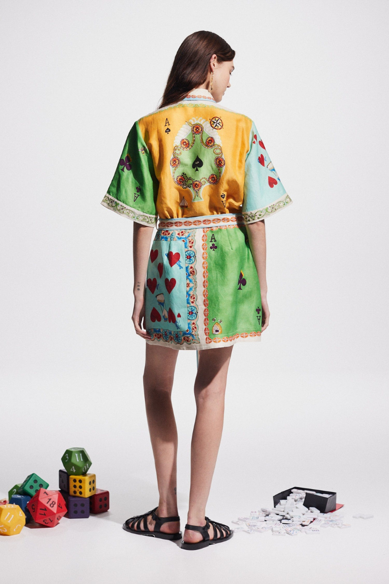 Prunelle Patchwork Poker Print Mini-Length Dress