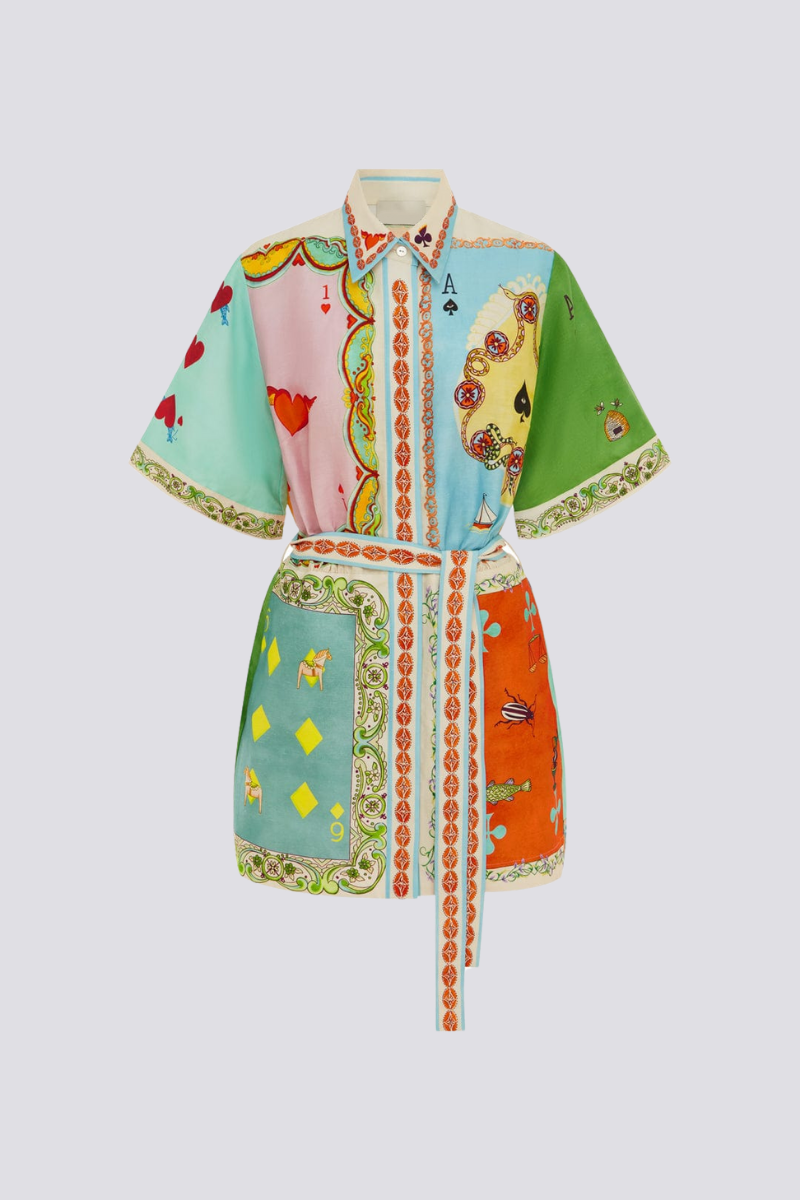 Prunelle Patchwork Poker Print Mini-Length Dress