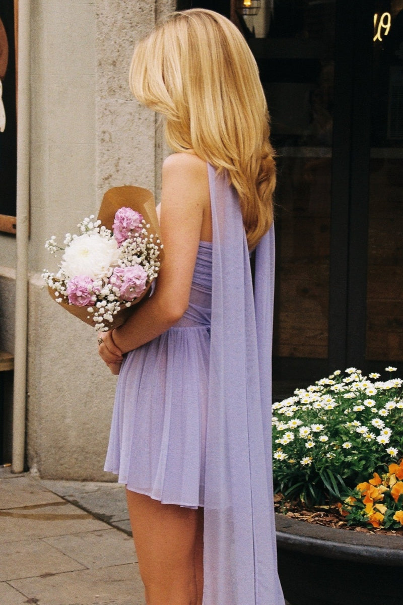 Lotus Leaf Neck Mini-Length Dress