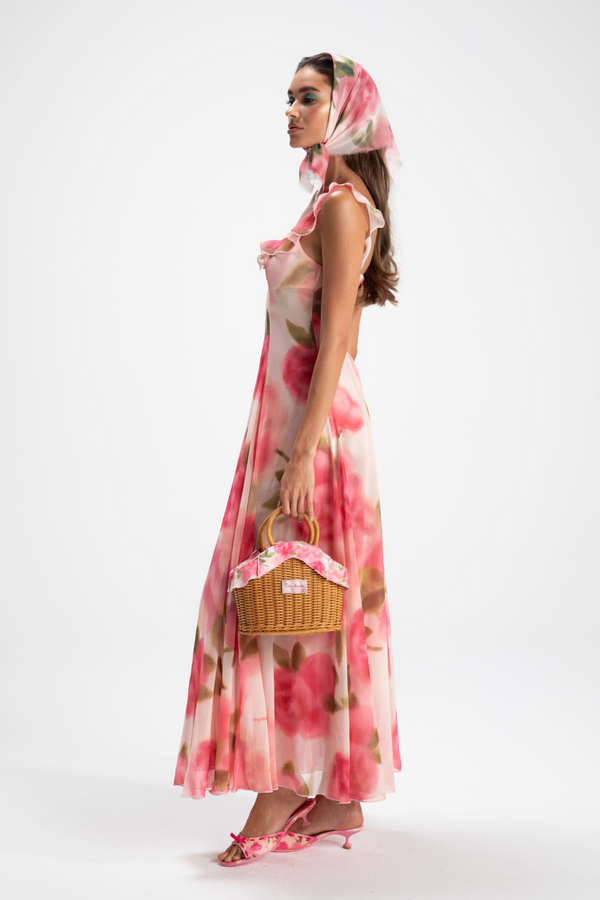 Renee Flower Ruffled Maxi-Length Dress