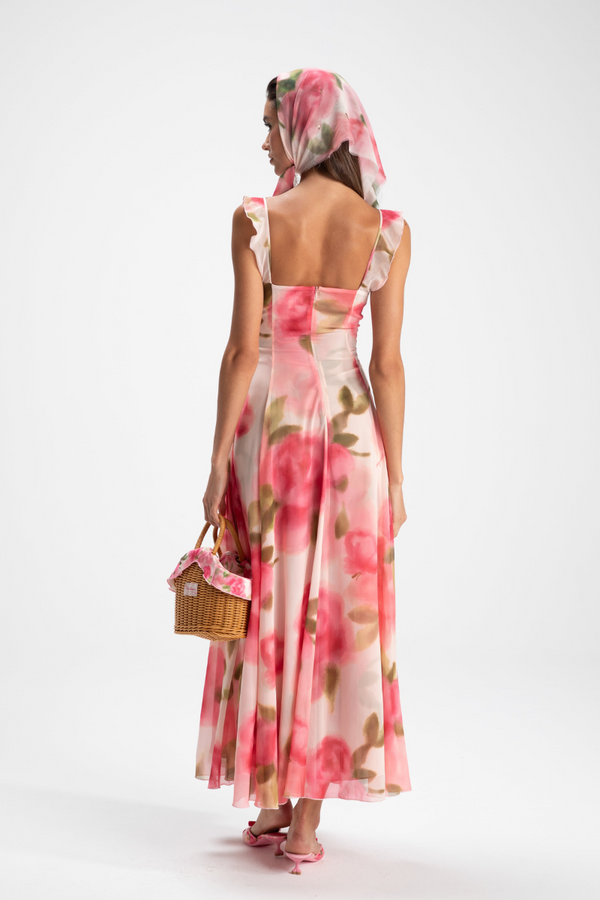 Renee Flower Ruffled Maxi-Length Dress