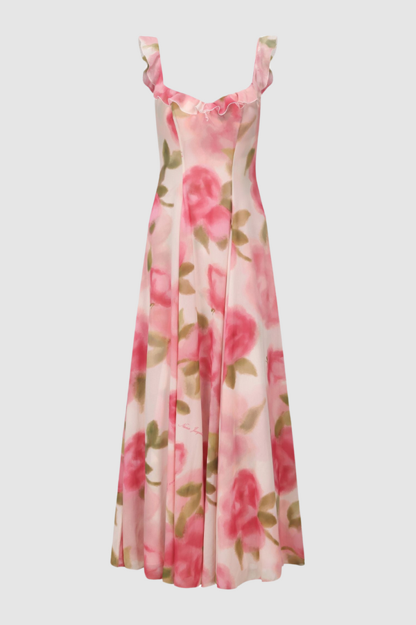 Renee Flower Ruffled Maxi-Length Dress