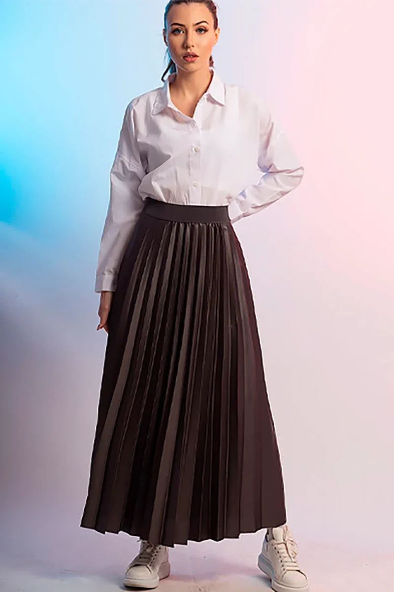 Modern Reversible Two-way Pleated Midi Skirt