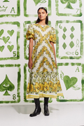Rosalinde Crew Neck Flower Maxi-Length Dress In Yellow