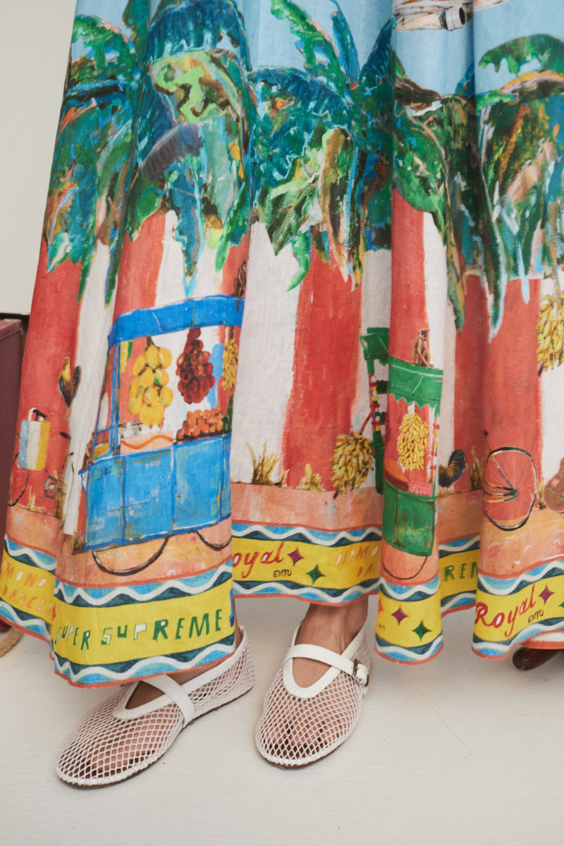 Roseline Spaghetti Graffiti Print Maxi-Length Dress