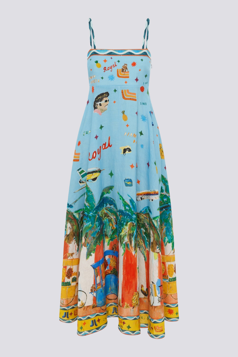 Roseline Spaghetti Graffiti Print Maxi-Length Dress