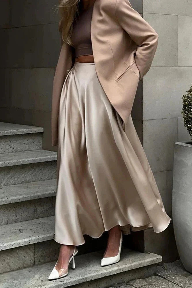 Modern Aubrey Satin Midi Skirt