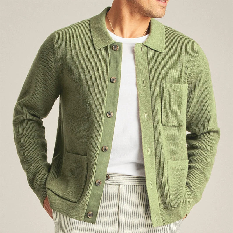 Knit Cardigan with Lapel Collar