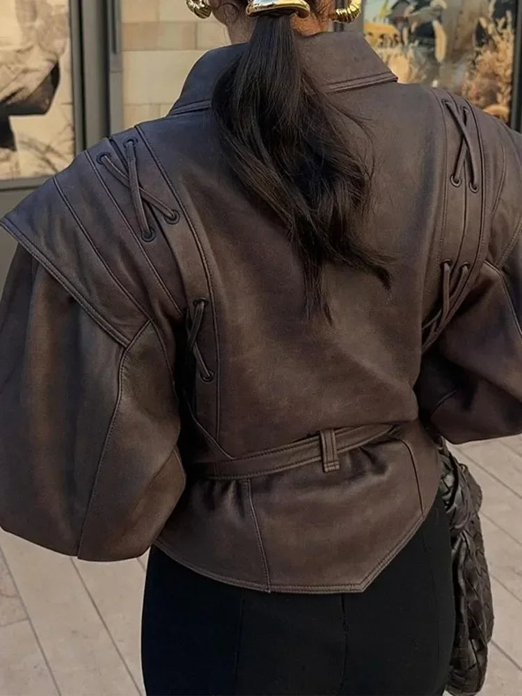 Leather Coat with Lace-Up