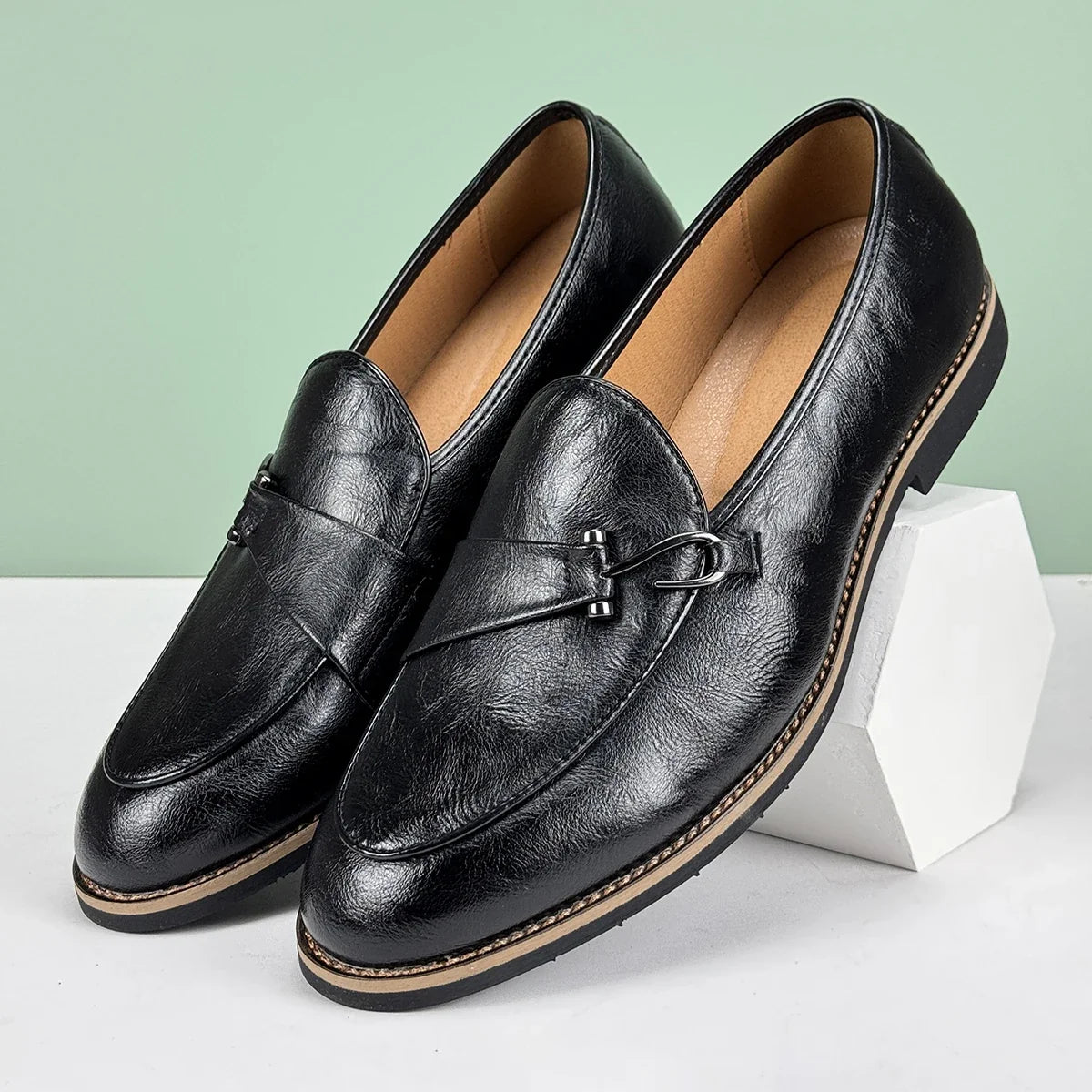 Polished Leather Loafers with Lace-Up Closure