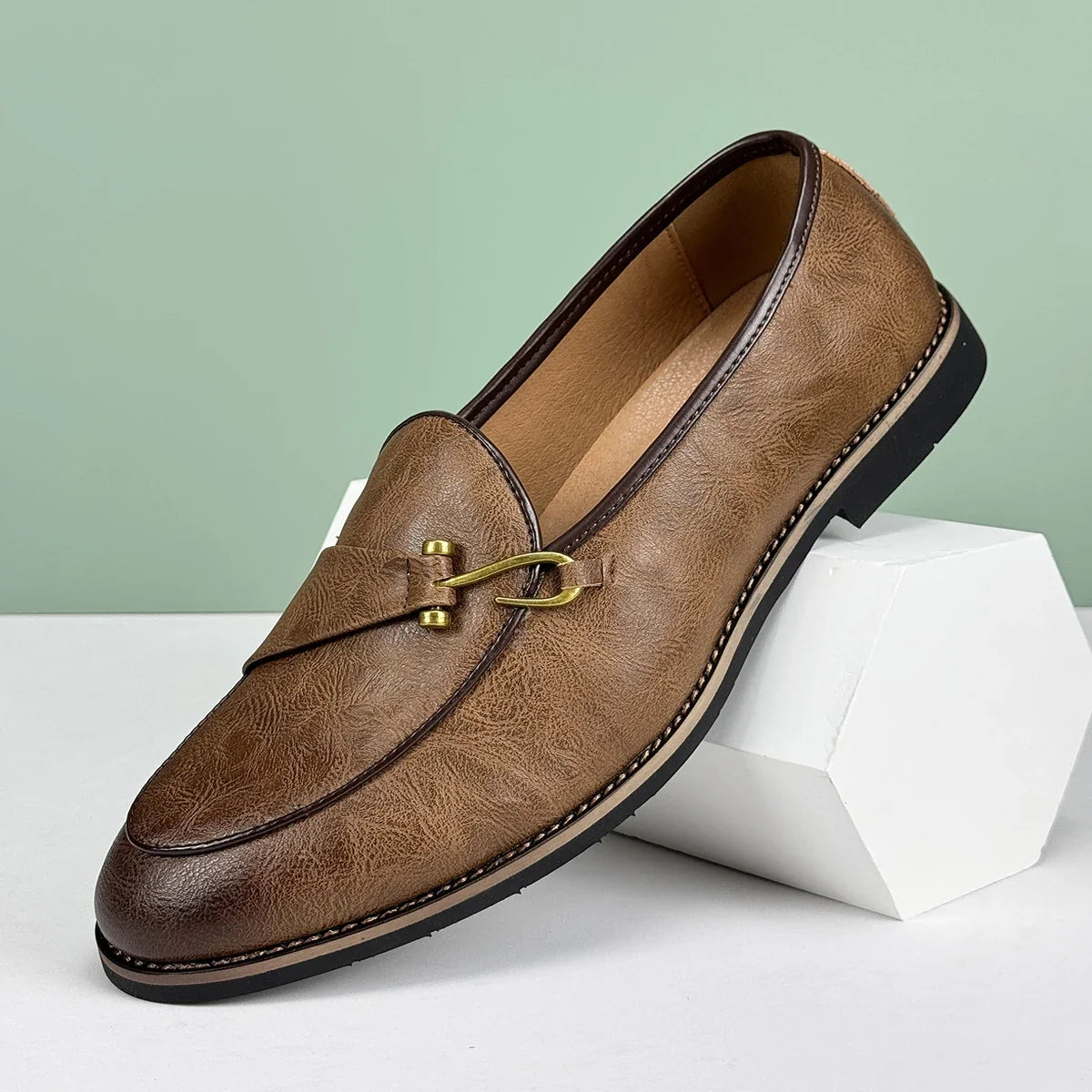 Polished Leather Loafers with Lace-Up Closure