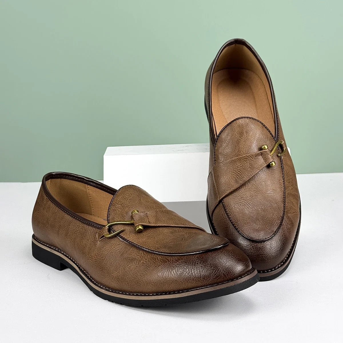 Polished Leather Loafers with Lace-Up Closure