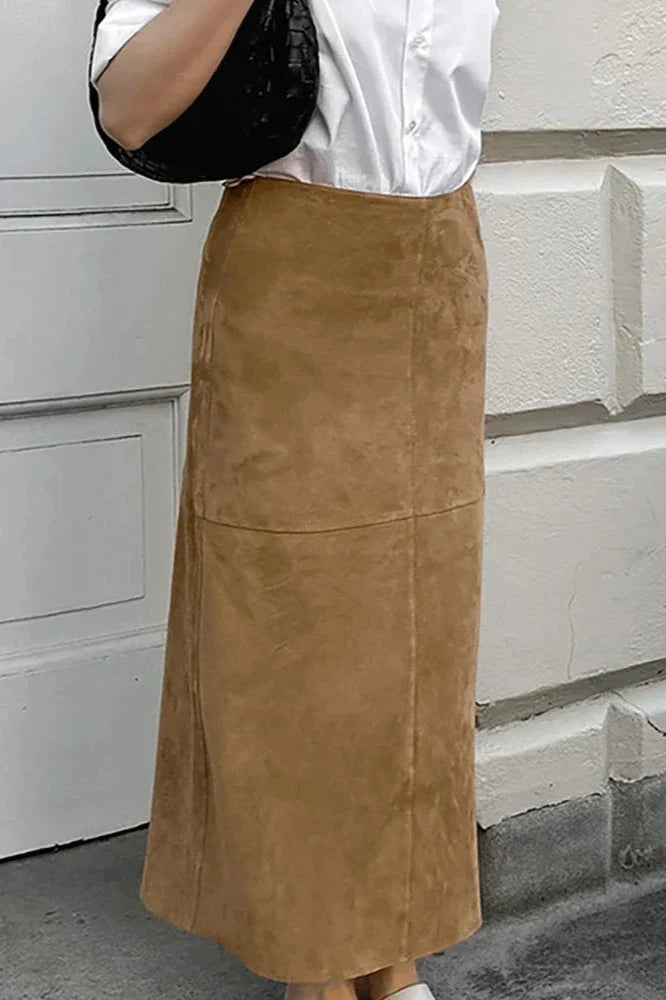 Modern Autumn Maxi Suede Skirt