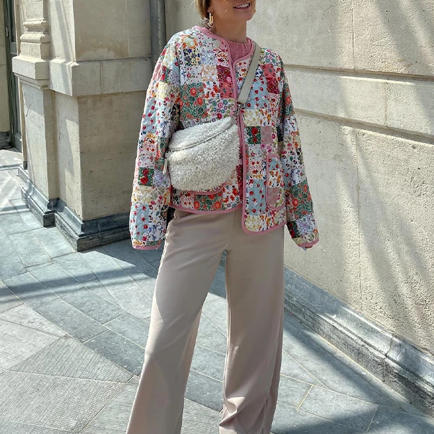 Denim Jacket with Patchwork, Relaxed Fit and Print