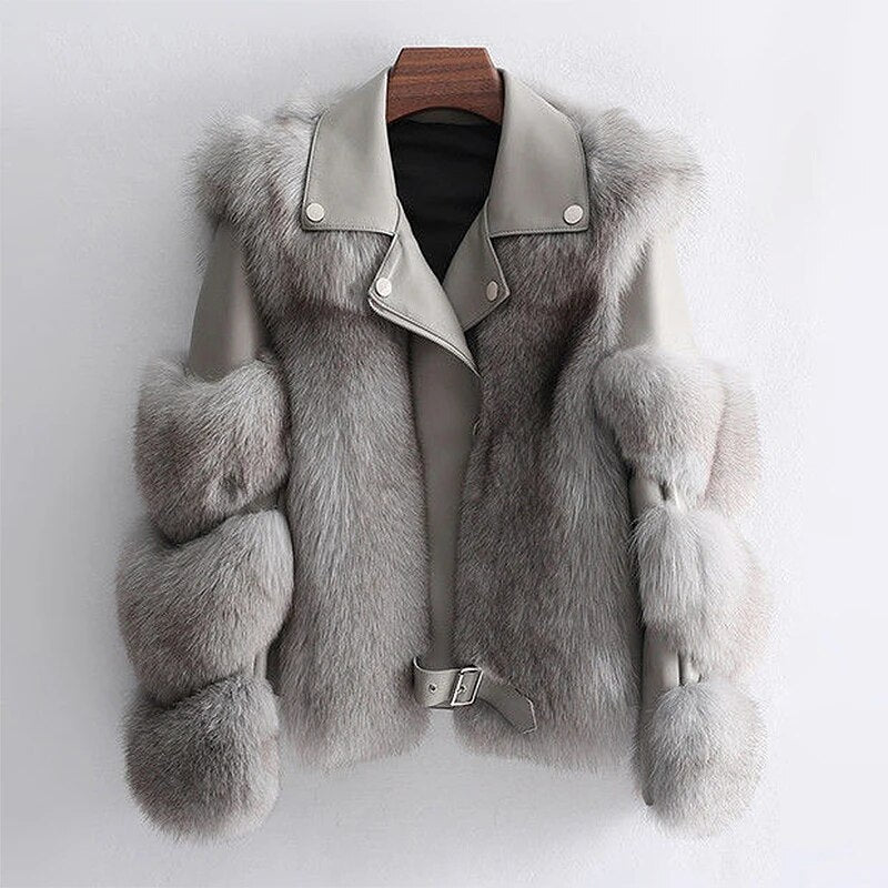 Luxurious Leather Jacket with Faux Fur Trim
