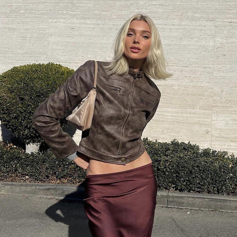 Vintage Faux Leather Jacket with Zip Pockets