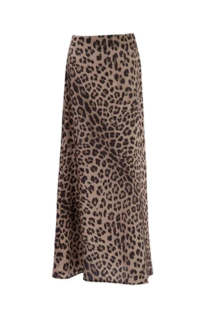 Spring Maxi Leopard High-Waisted Flare Skirt