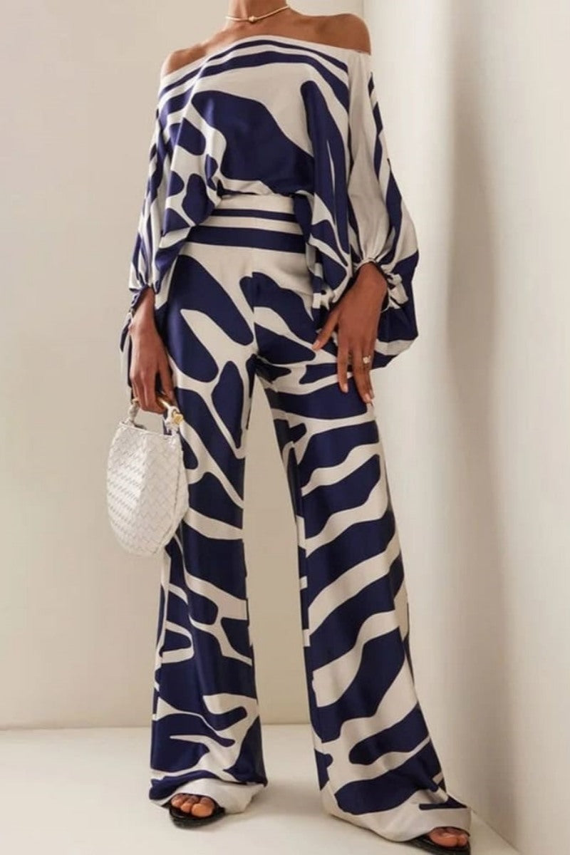 Coordinated Abstract Waves Two-Piece Set - Blue