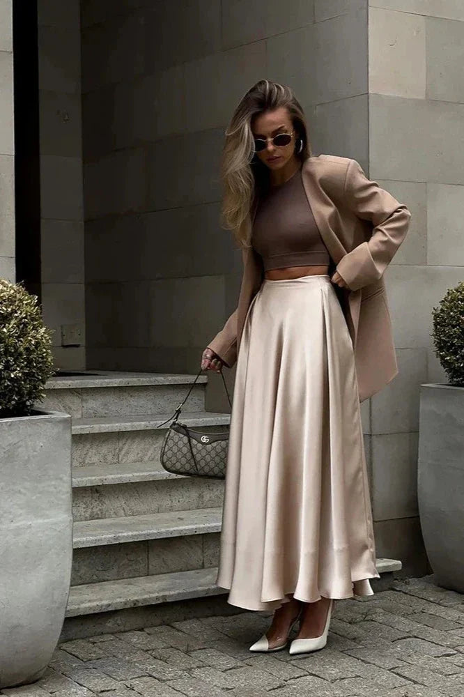 Modern Aubrey Satin Midi Skirt