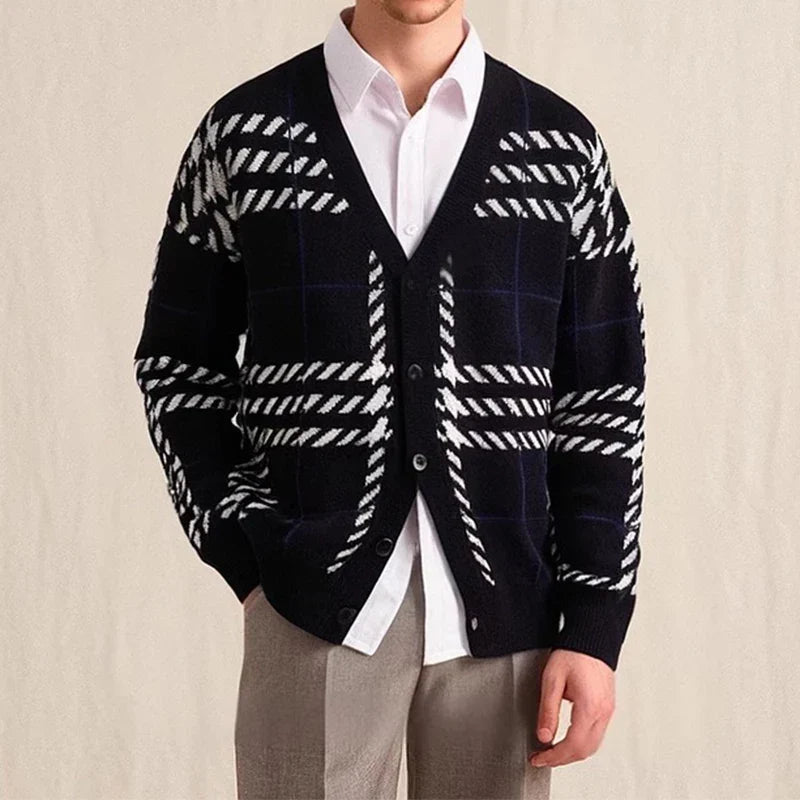 Knit Cardigan with Button Front and V-Neck