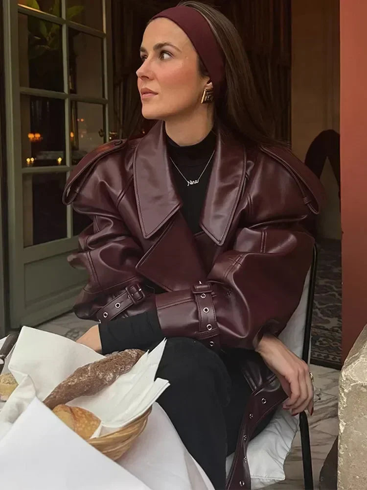 Cropped Leather Jacket with a Clean Silhouette