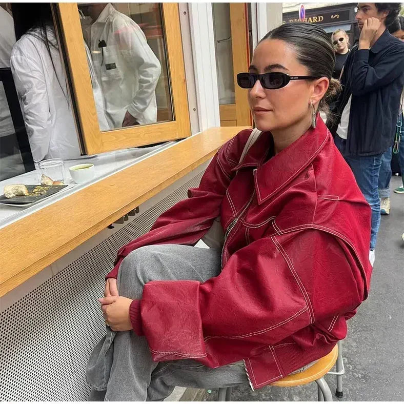 Oversized Leather Jacket in Urban Style
