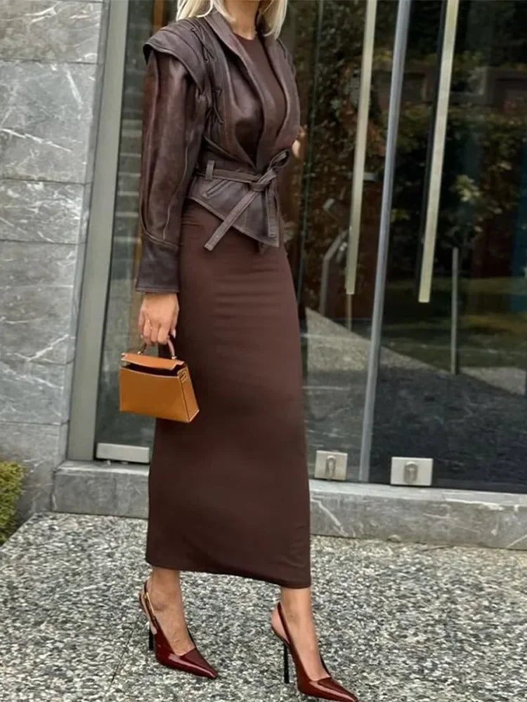 Leather Coat with Lace-Up
