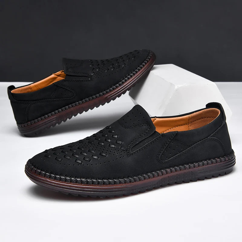 Leather Loafers with Hand-Stitched Detail