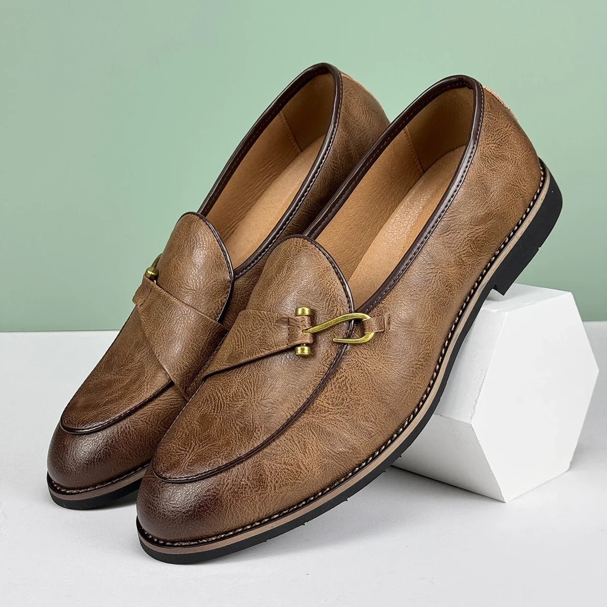 Polished Leather Loafers with Lace-Up Closure