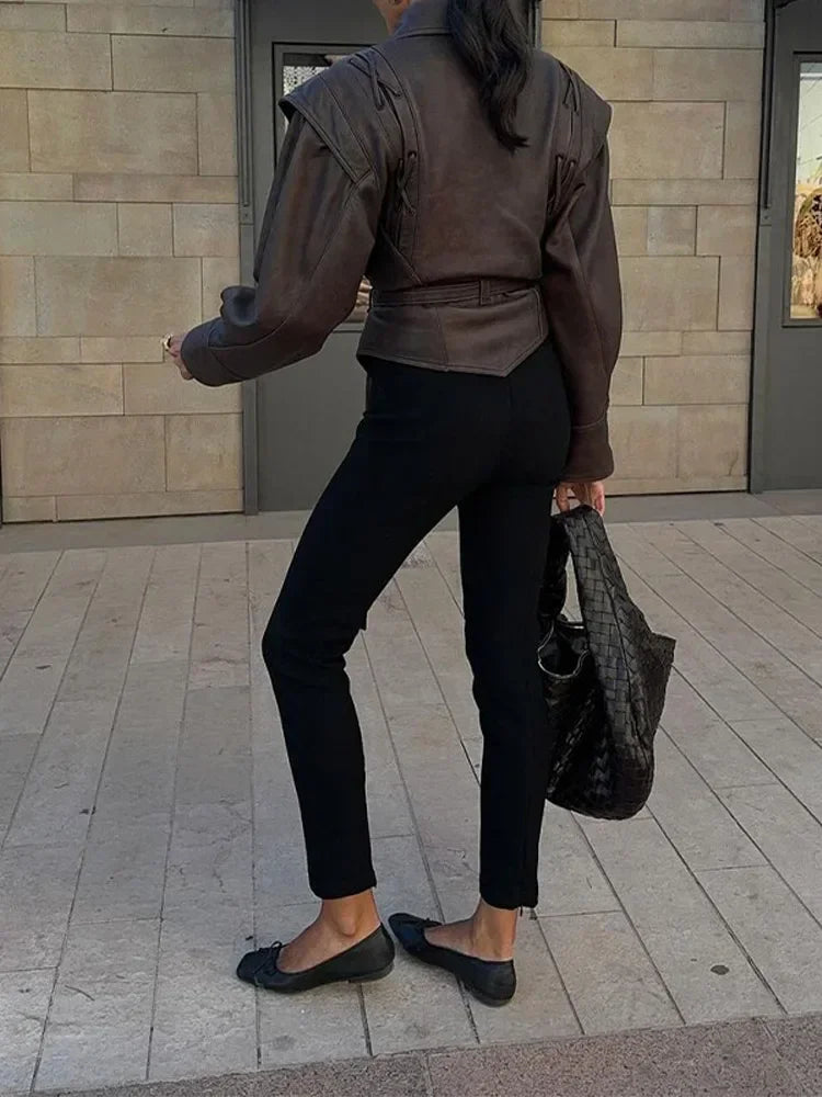 Leather Coat with Lace-Up