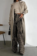 Button Multi Pockets Leopard Print Relaxed Trousers
